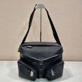 Prada Crossbody Bag 29 in Black Re-Nylon and Calfskin Trim