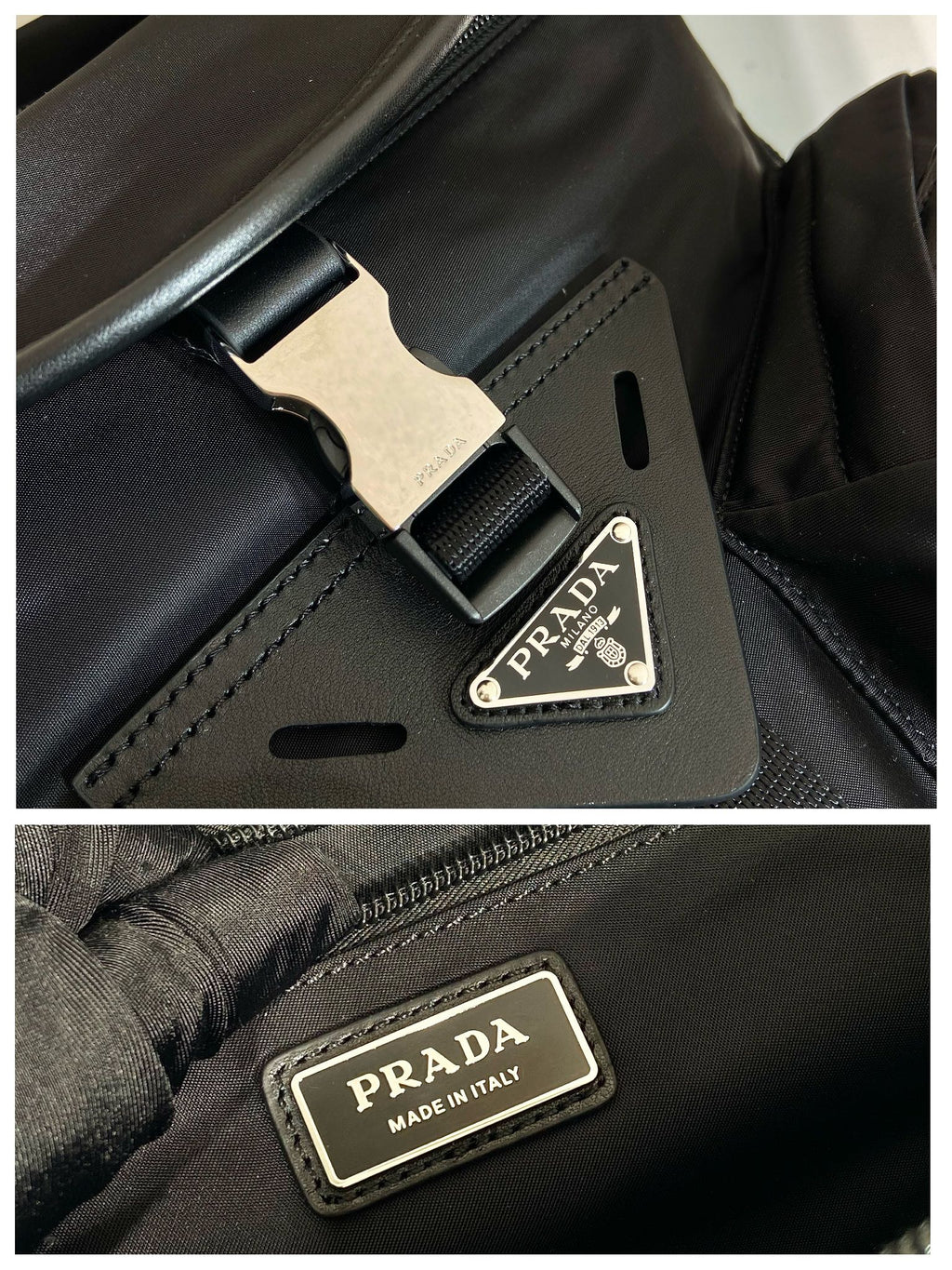 Prada Crossbody Bag 29 in Black Re-Nylon and Calfskin Trim
