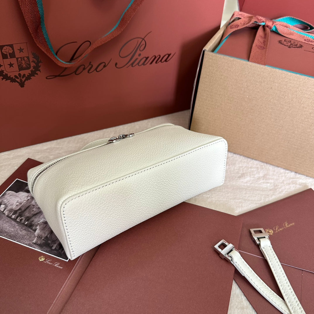 Loro Piana Extra Pocket L19 in White Grained Calfskin with Silver Hardware Bag