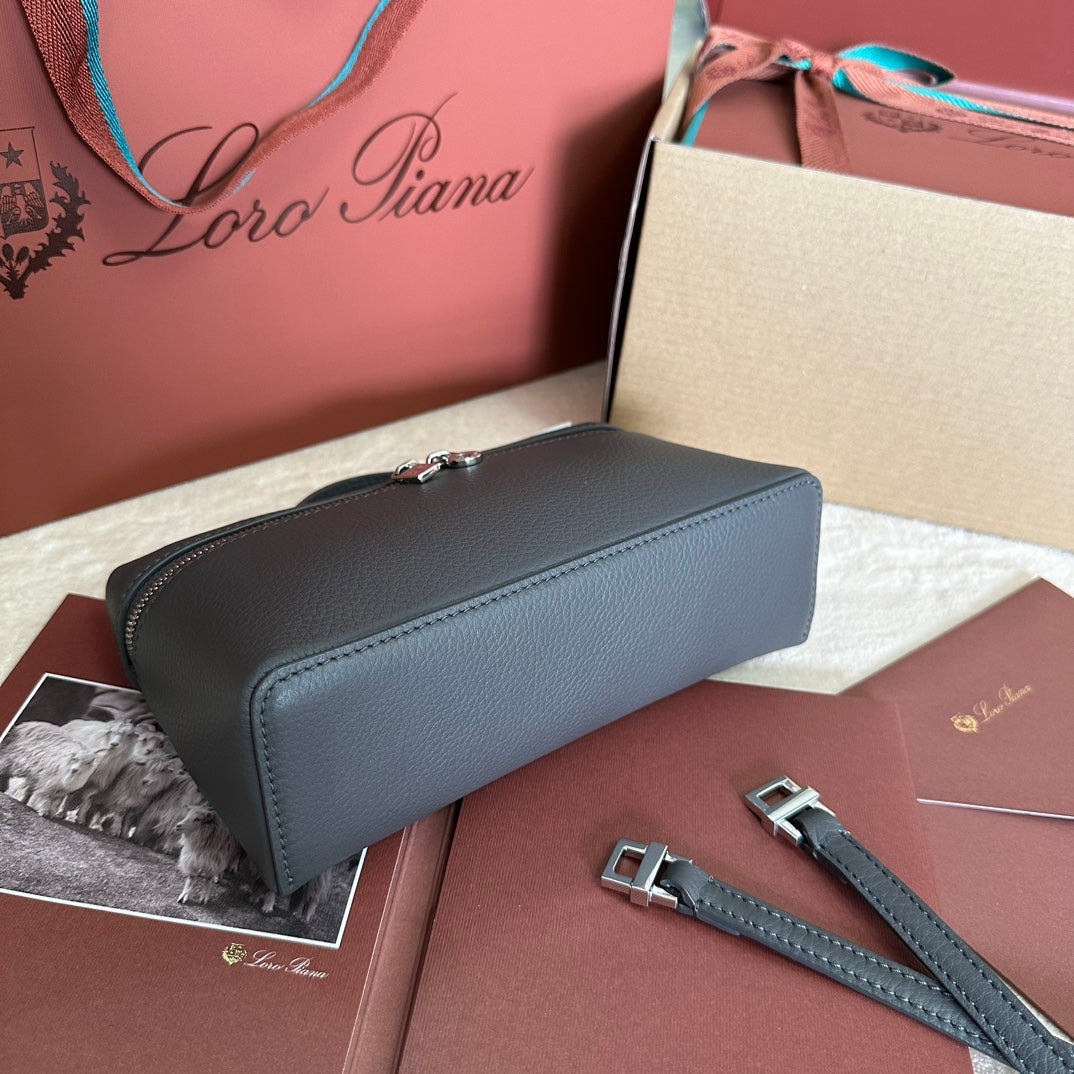 Loro Piana Extra Pocket L19 in Black Grained Calfskin with Silver Hardware Bag
