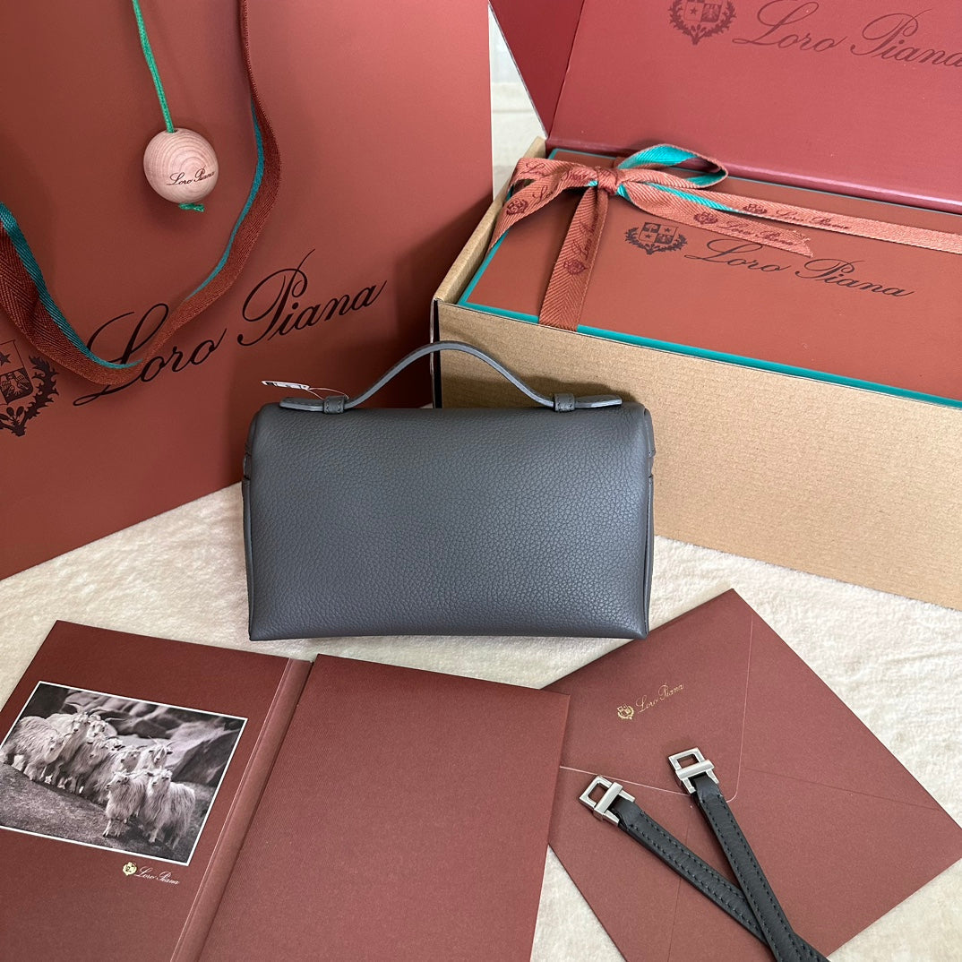 Loro Piana Extra Pocket L19 in Black Grained Calfskin with Silver Hardware Bag