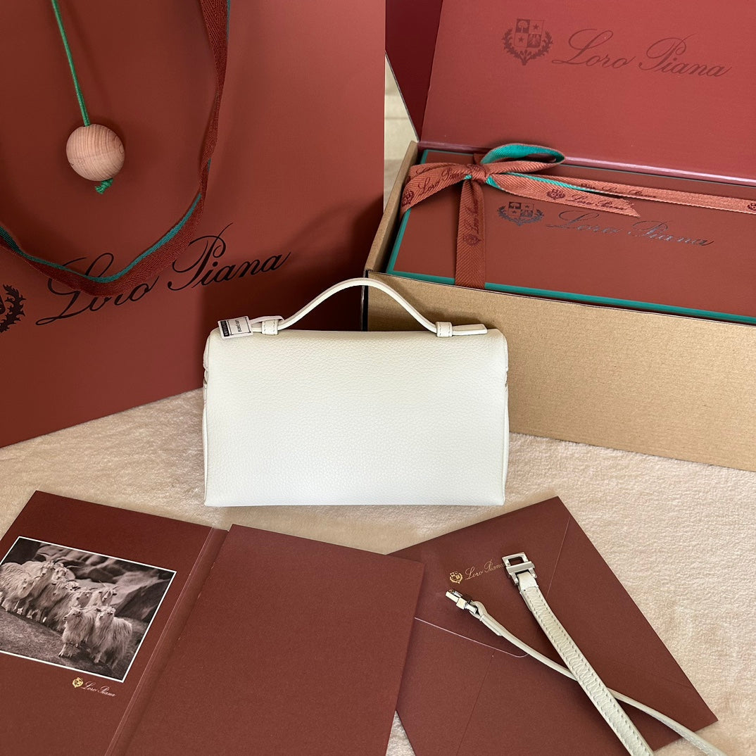Loro Piana Extra Pocket L19 in White Grained Calfskin with Silver Hardware Bag