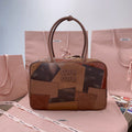 Beau Top Handle Bag 34 in Cognac Leather Patchwork