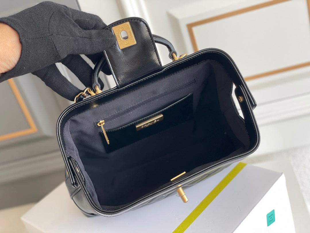Chanel Medium 23 Bag with Handle in Black Lambskin