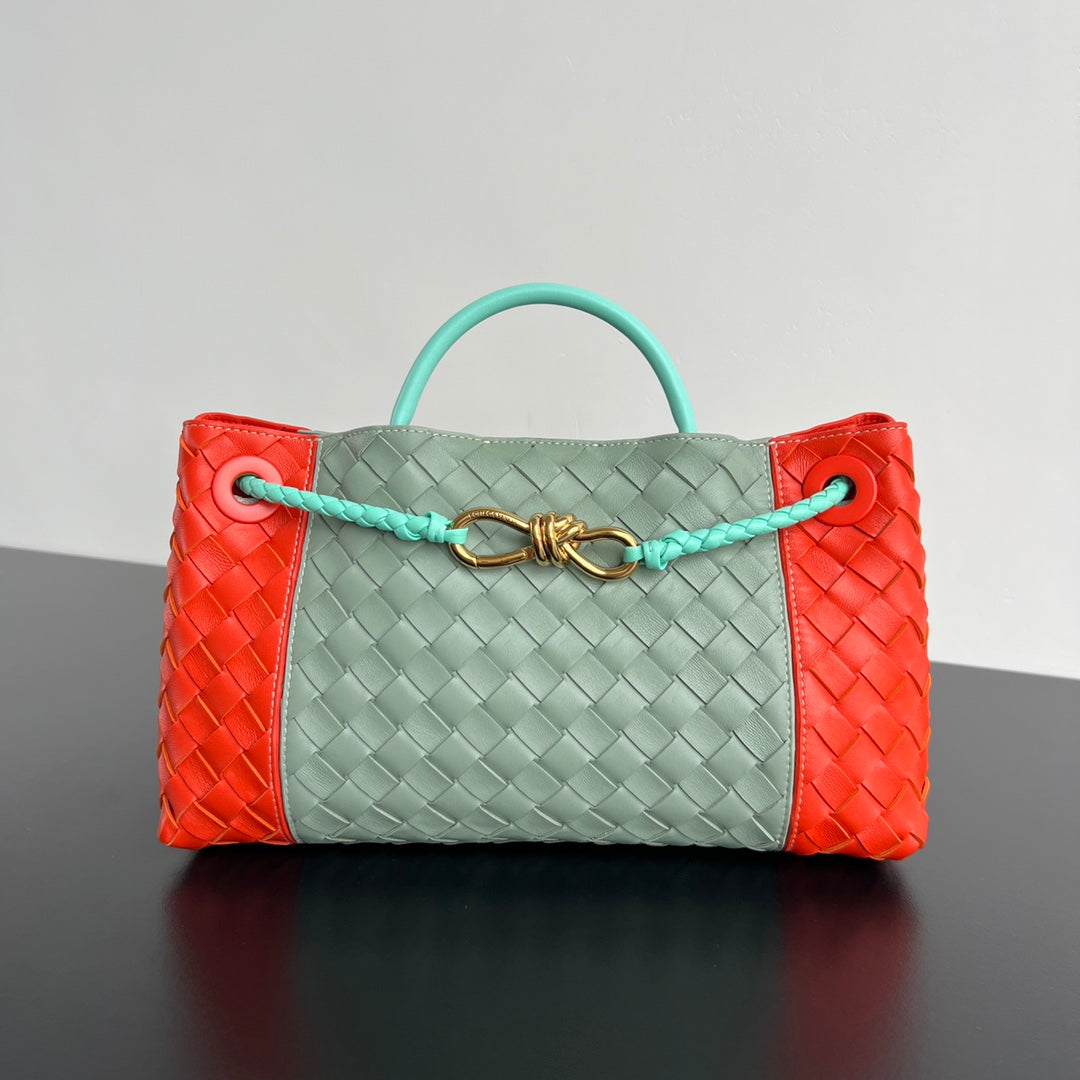 Bottega Veneta East West Andiamo Bag 29 in Orange and Light Green Calfskin
