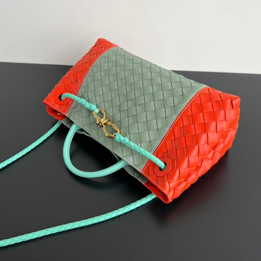 Bottega Veneta East West Andiamo Bag 29 in Orange and Light Green Calfskin