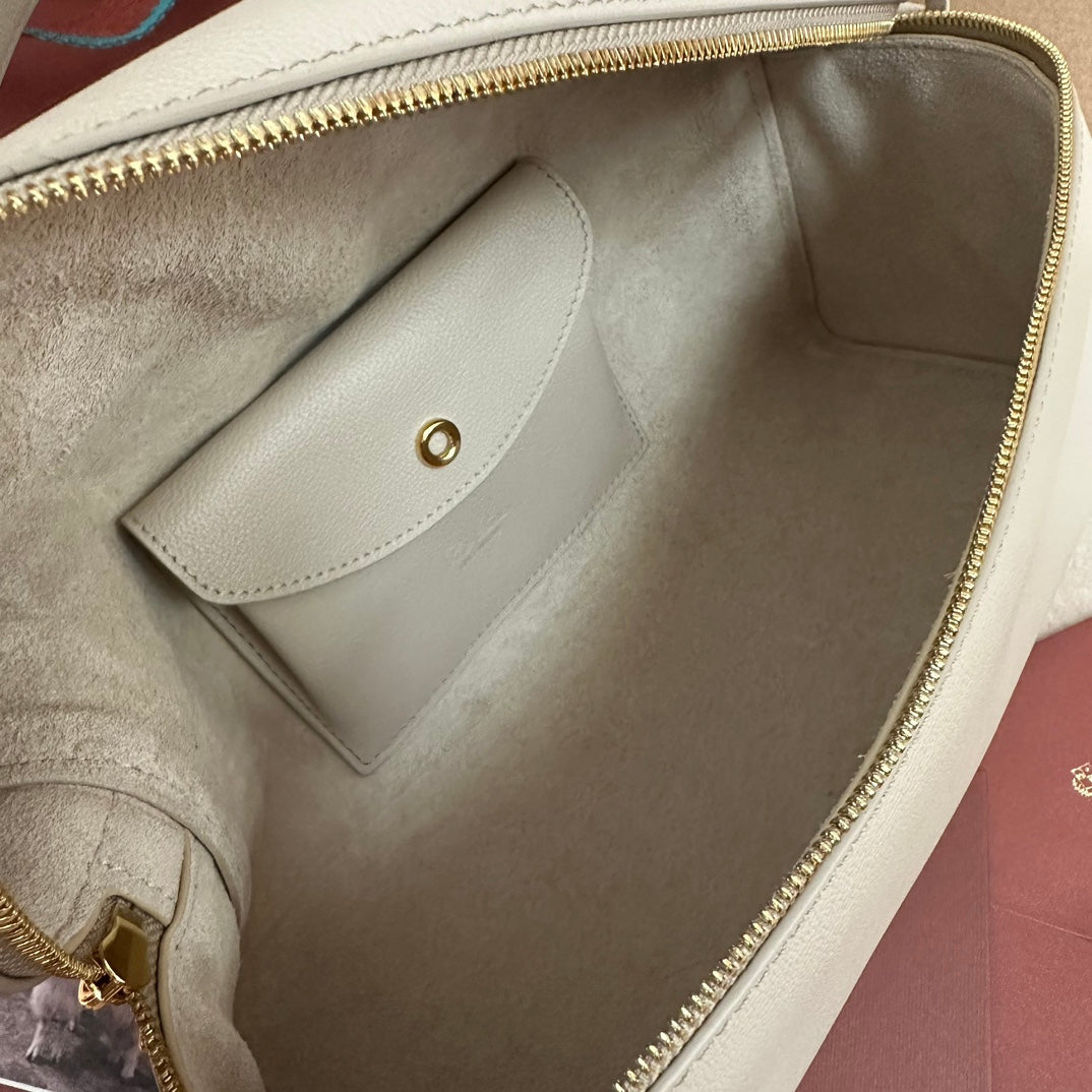 Loro Piana Extra Bag L27 in White Smooth Calfskin with Gold Hardware