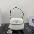 Prada Cleo 24 White Black Brushed Leather Shoulder Bag