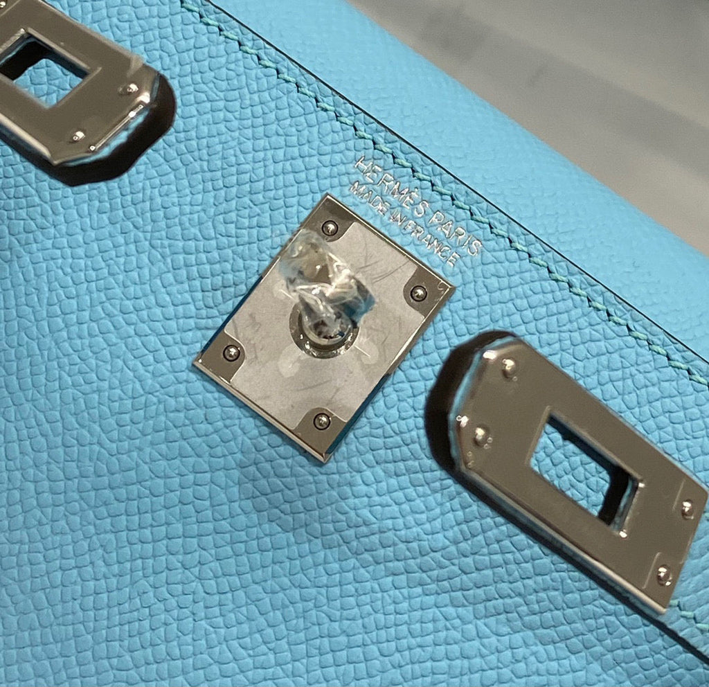 Hermes Kelly Mini 20 Sky Blue Epsom Silver Hardware Bag