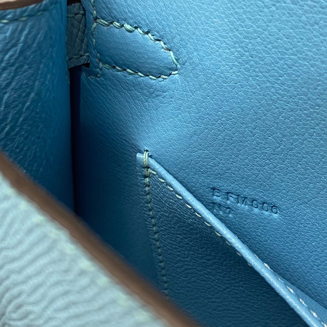 Hermes Kelly Mini 20 Sky Blue Epsom Silver Hardware Bag