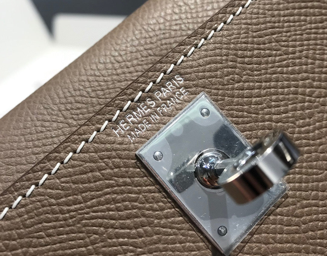 Hermes Kelly Mini 20 Etoupe Epsom Silver Hardware Bag