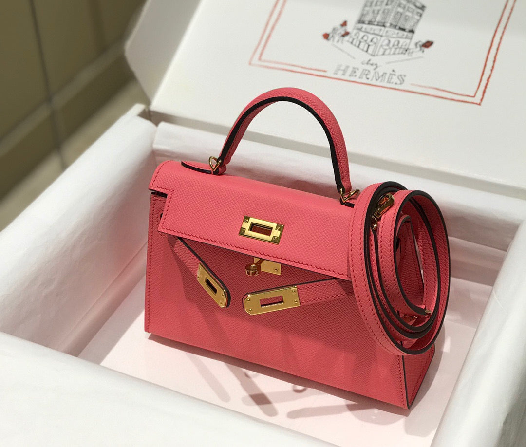 Hermes Kelly Mini 20 Dark Pink Epsom Gold Hardware Bag