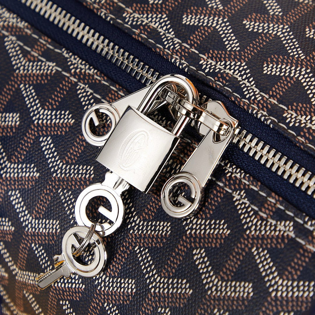 Goyard Boston 45 Bag in Navy Blue Goyardine Canvas and Calfskin Trim