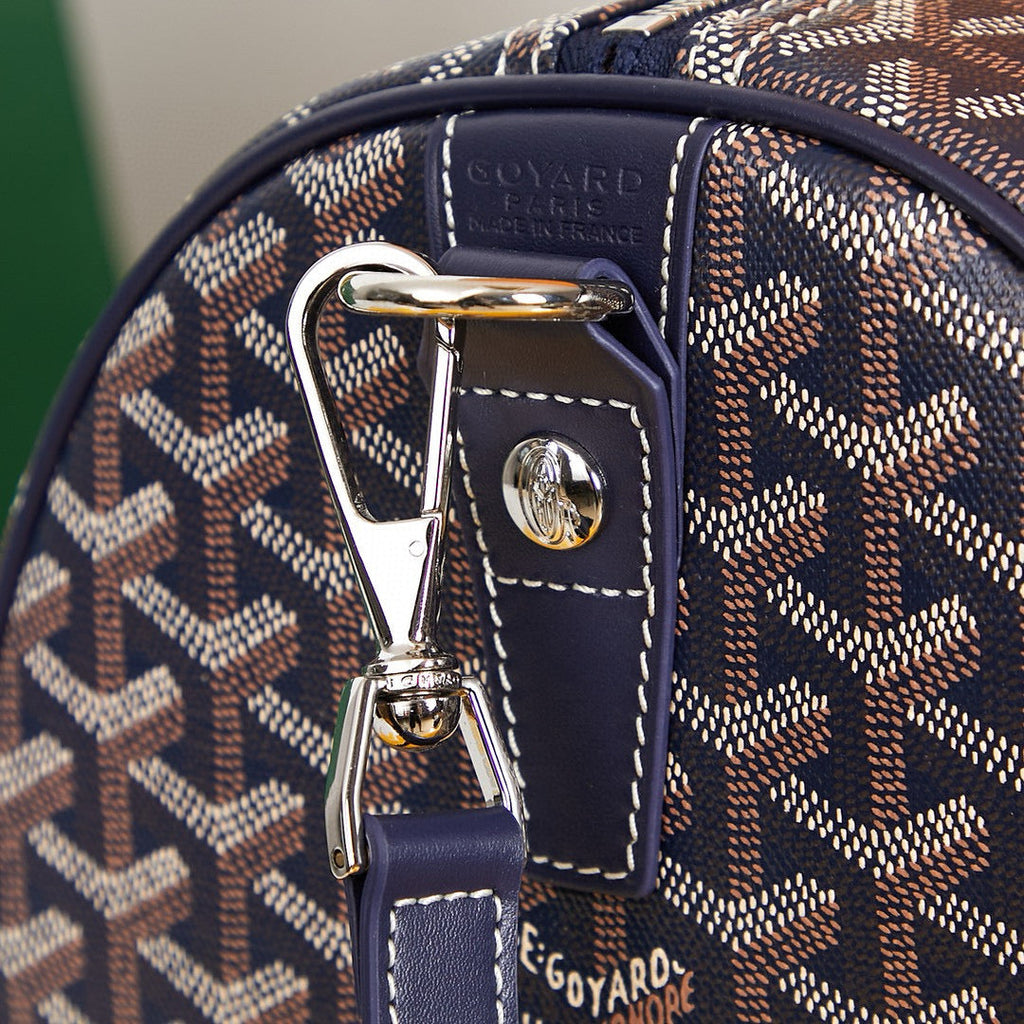 Goyard Boston 45 Bag in Navy Blue Goyardine Canvas and Calfskin Trim