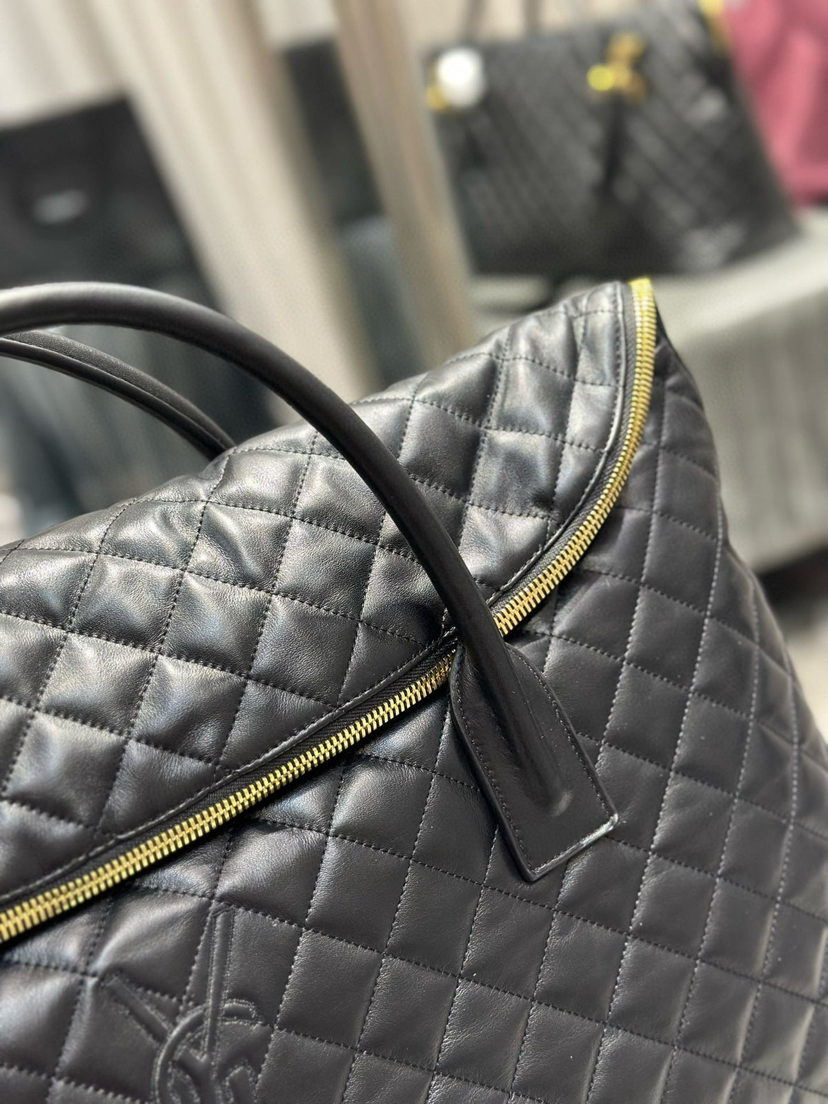 Saint Laurent Es Giant 56 Black Cowhide Leather Travel Bag