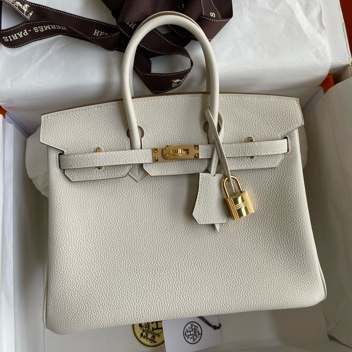 Hermes Birkin 25cm Cream Togo Leather Gold Hardware Bag
