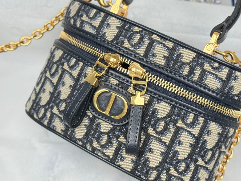 Dior 25S 30 Montaigne Mini Vanity Case 16 in Blue Oblique Jacquard Canvas