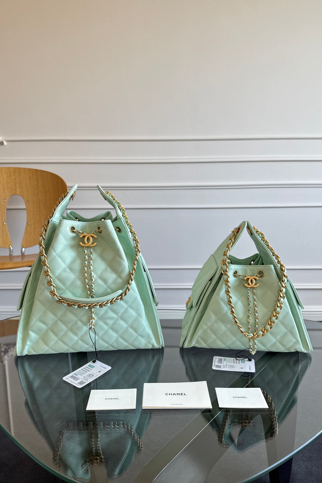 Chanel 25S Hobo Bag 30 in Seafoam Green Caviar with Gold Hardware