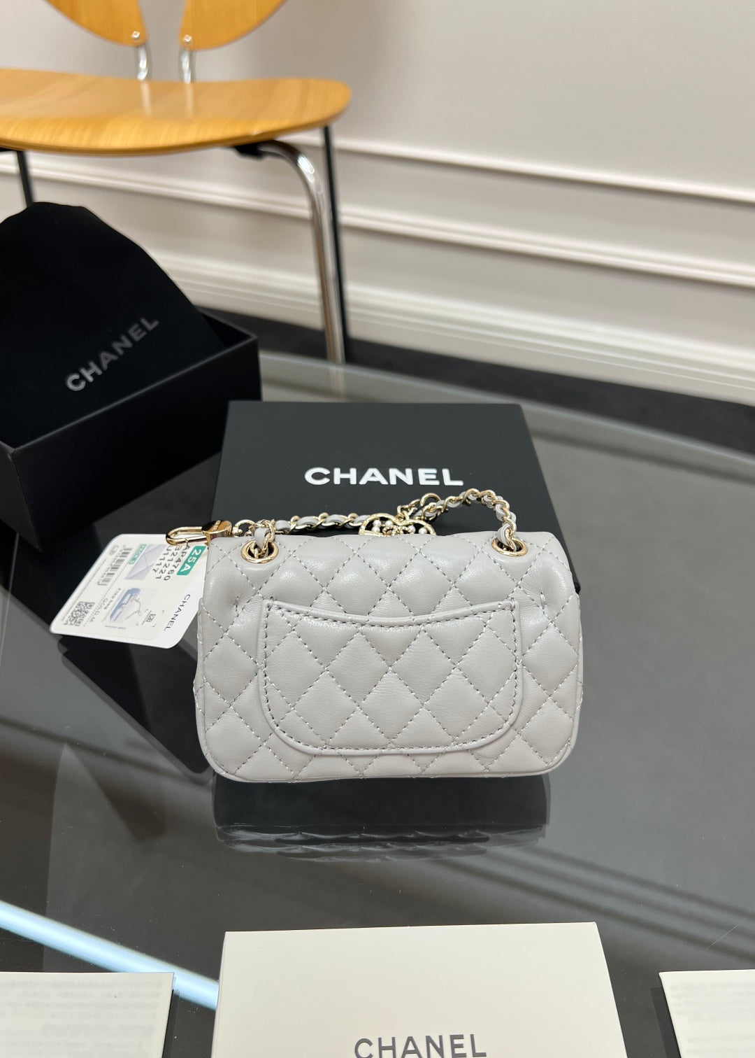 Chanel 25S Flap Charm Bag 13 in Grey Lambskin
