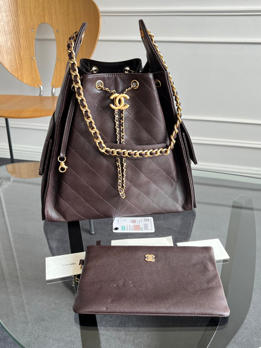 Chanel 25S Hobo Bag 40 in Dark Earth Brown Caviar with Gold Hardware
