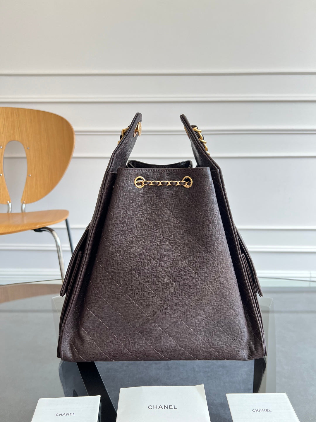 Chanel 25S Hobo Bag 40 in Dark Earth Brown Caviar with Gold Hardware
