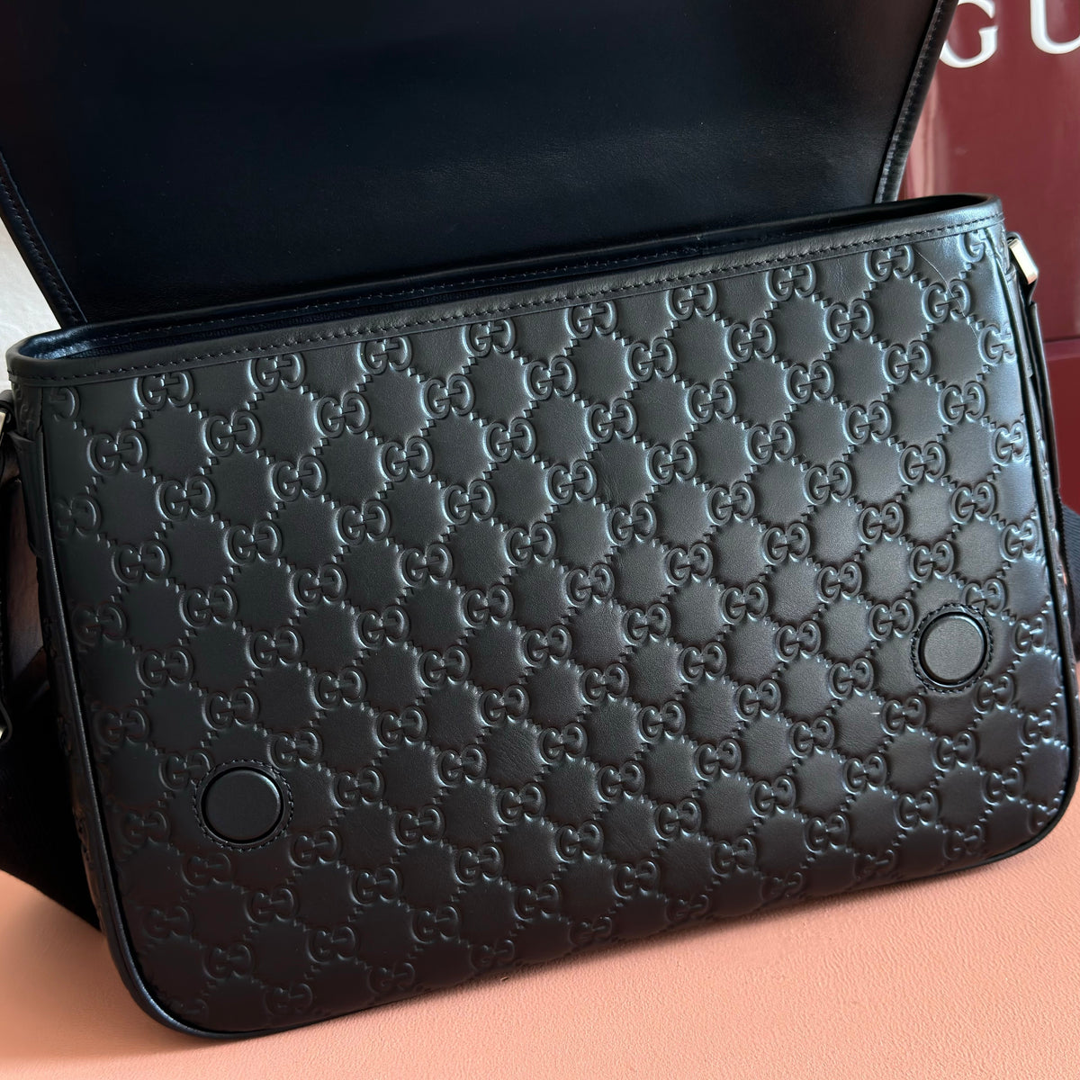 Gucci 26S Crossbody Bag 33 in Black Embossed Calfskin