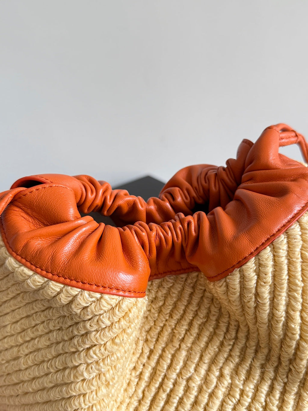 Bottega Veneta 25S Dustbag 32 in Burnt Orange Raffia and Calfskin Bag
