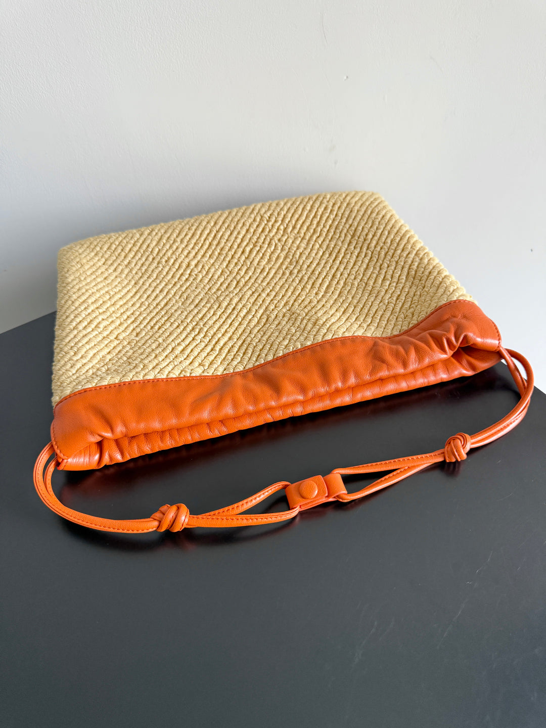 Bottega Veneta 25S Dustbag 32 in Burnt Orange Raffia and Calfskin Bag
