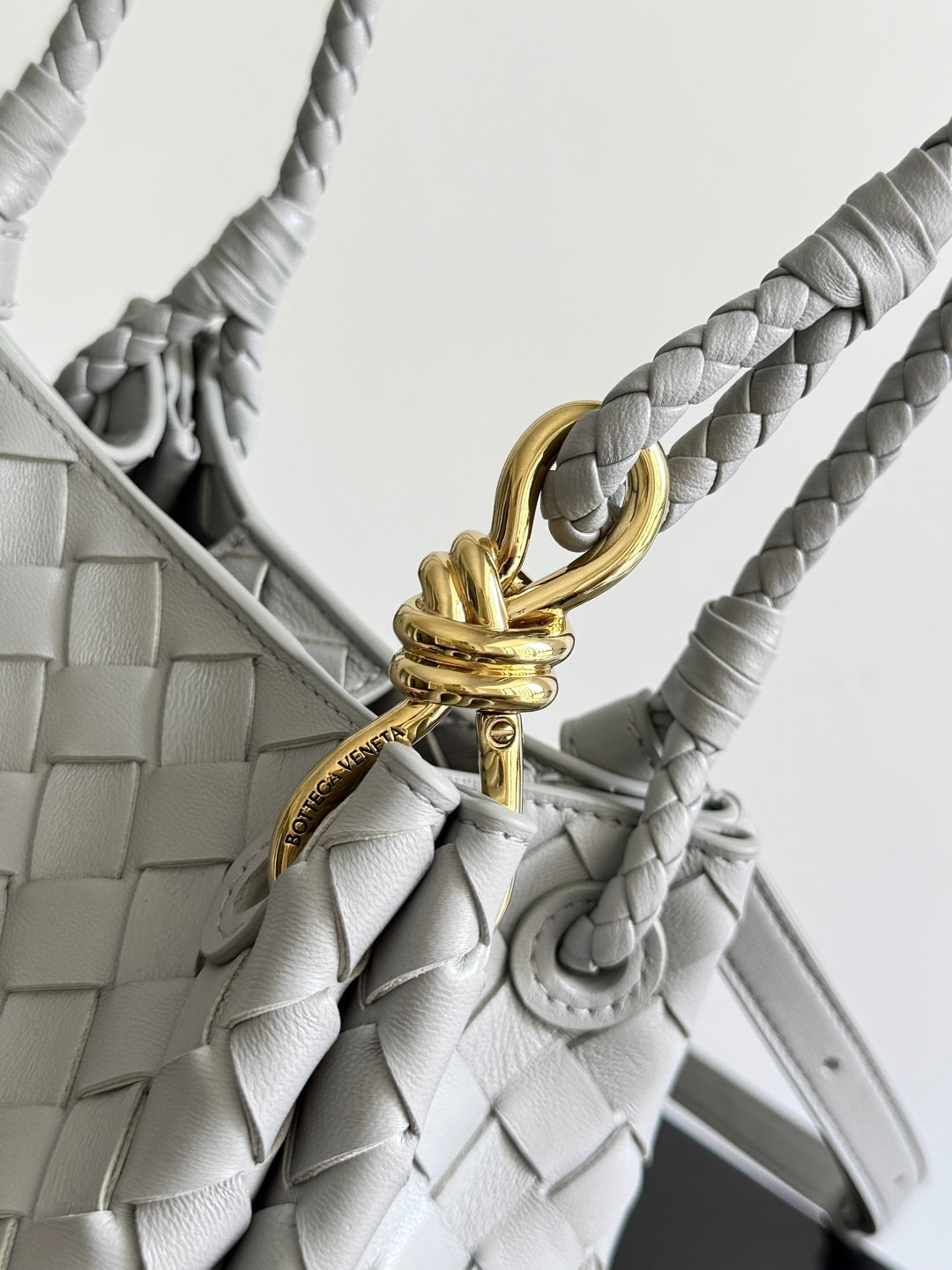 Bottega Veneta 25S Small Parachute 21 in Light Gray Calfskin Gold Hardware Bag
