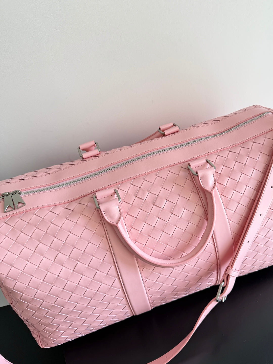 Bottega Veneta 25S Intrecciato Cabin Duffle 55 in Light Pink Calfskin Bag