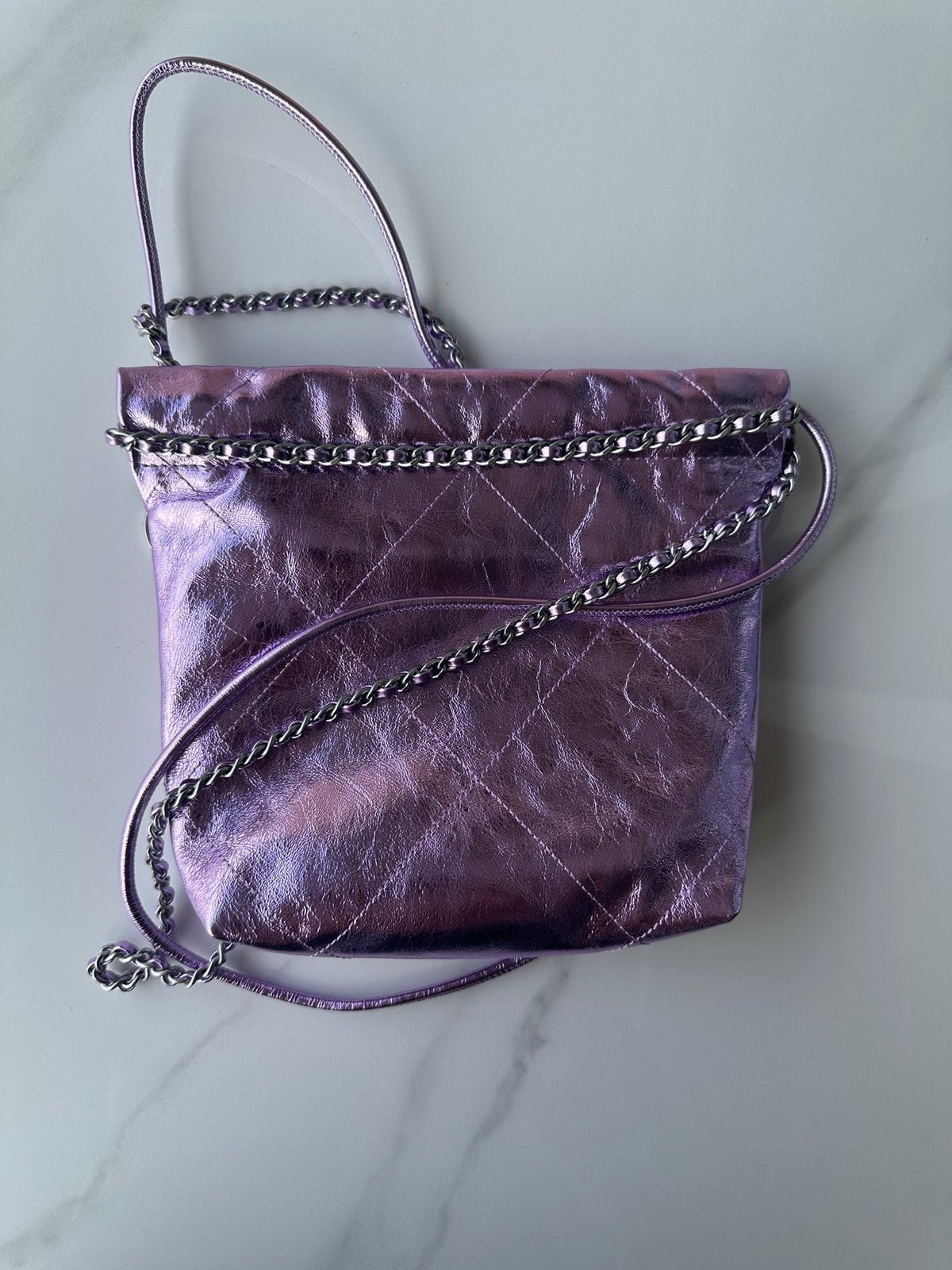 Chanel Mini 20 Bag in Violet Purple Metallic Lambskin