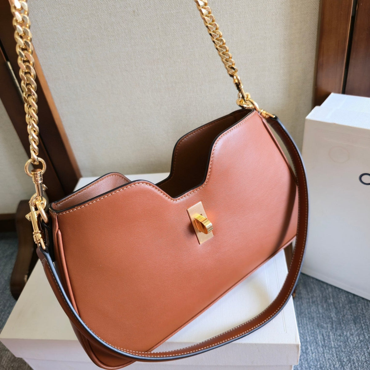 Celine 25S Shoulder Camille 16 Soft 27mm in Brown Calfskin Gold Hardware Bag