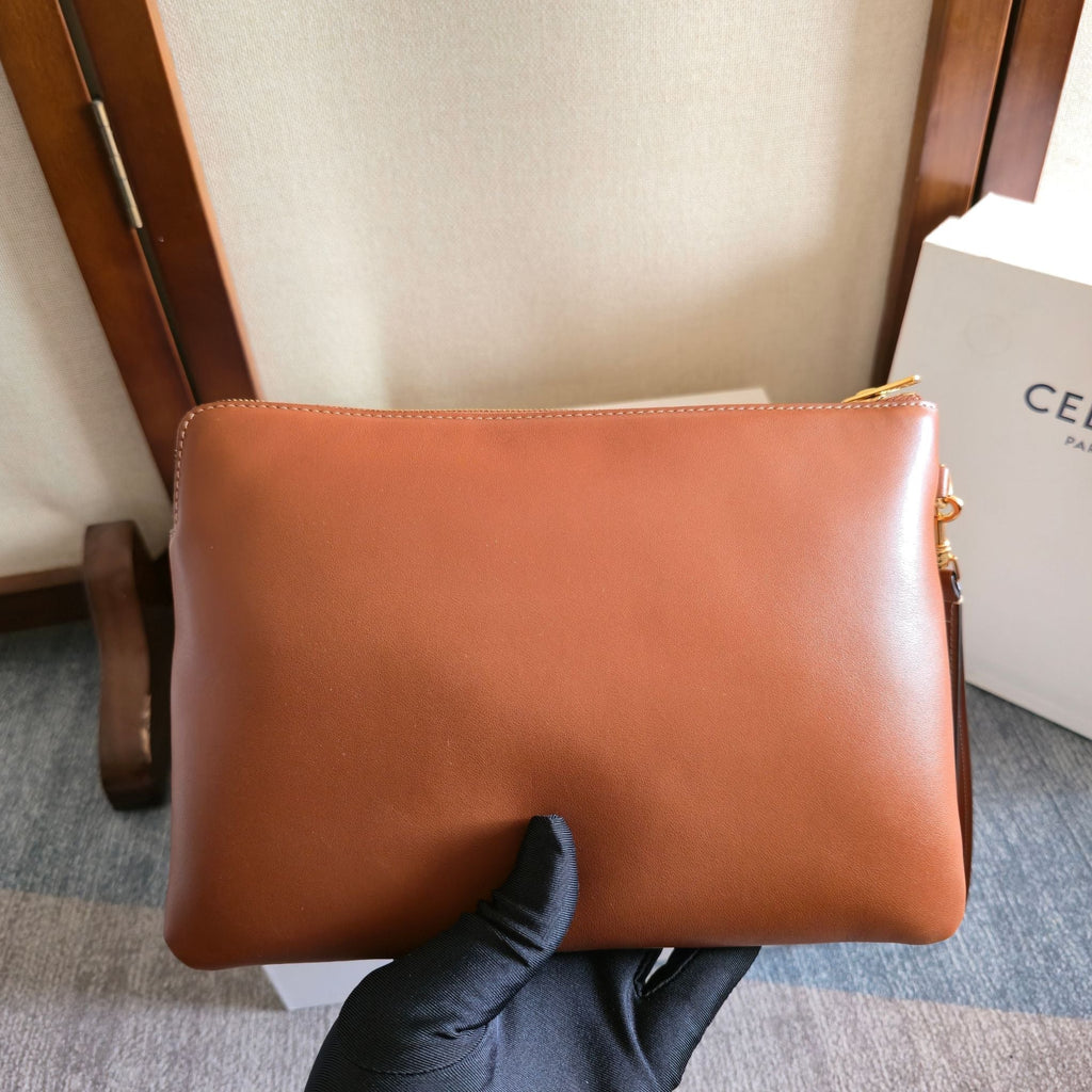 Celine 25S Handbag 24mm in Tan Brown Glossy Calfskin