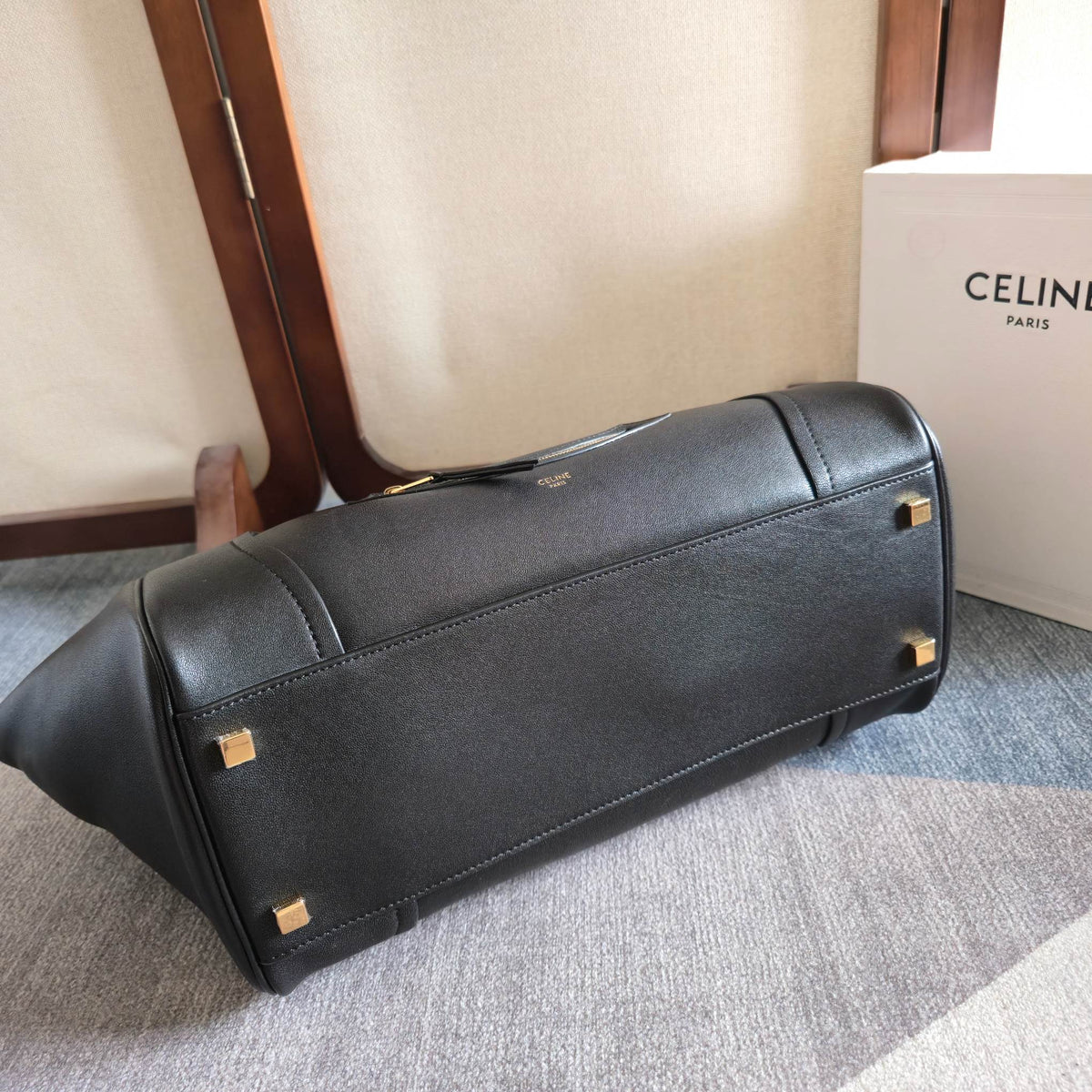 Celine 25S Medium Smiling New Luggage 36mm in Black Supple Shiny Lambskin Bag
