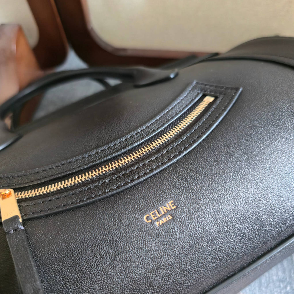 Celine 25S Medium Smiling New Luggage 36mm in Black Supple Shiny Lambskin Bag