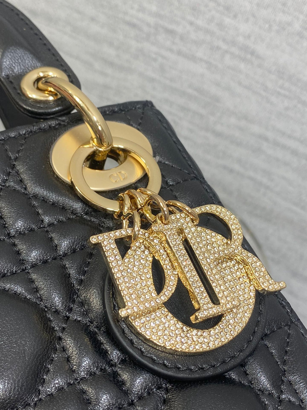 Dior 25S Mini Lady Bag 17 in Black Calfskin Charm Crystal Embellishments