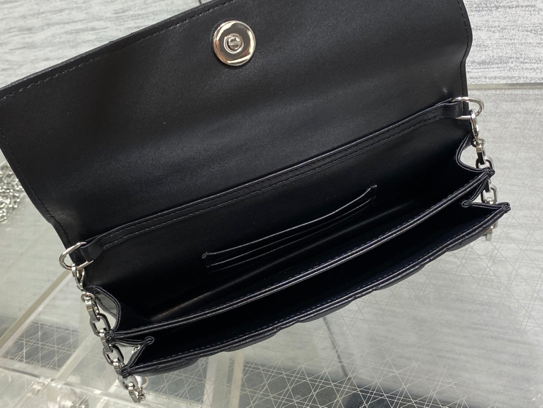 Dior 25S Talk Phone Pouch 21 in Black Cannage Lambskin Silver Hardwre