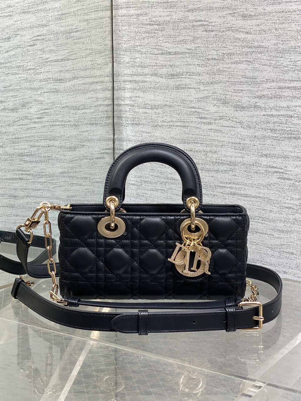 Dior 25S Small Lady D‑Joy Bag 22 in Black Calfskin Gold Hardware
