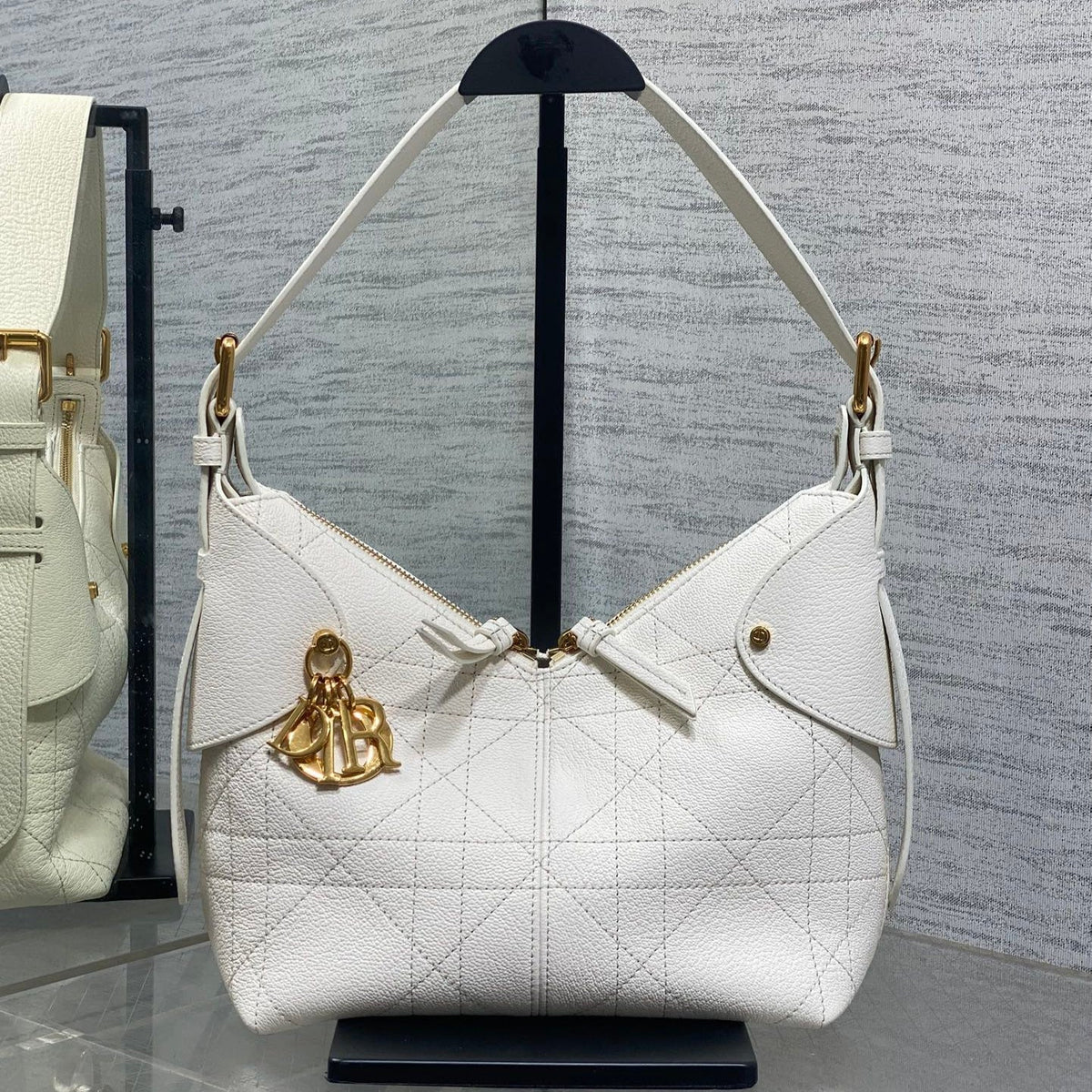 Dior 25S Small Voyage Bag 23 in Ivory Flat Macrocannage Grained Calfskin