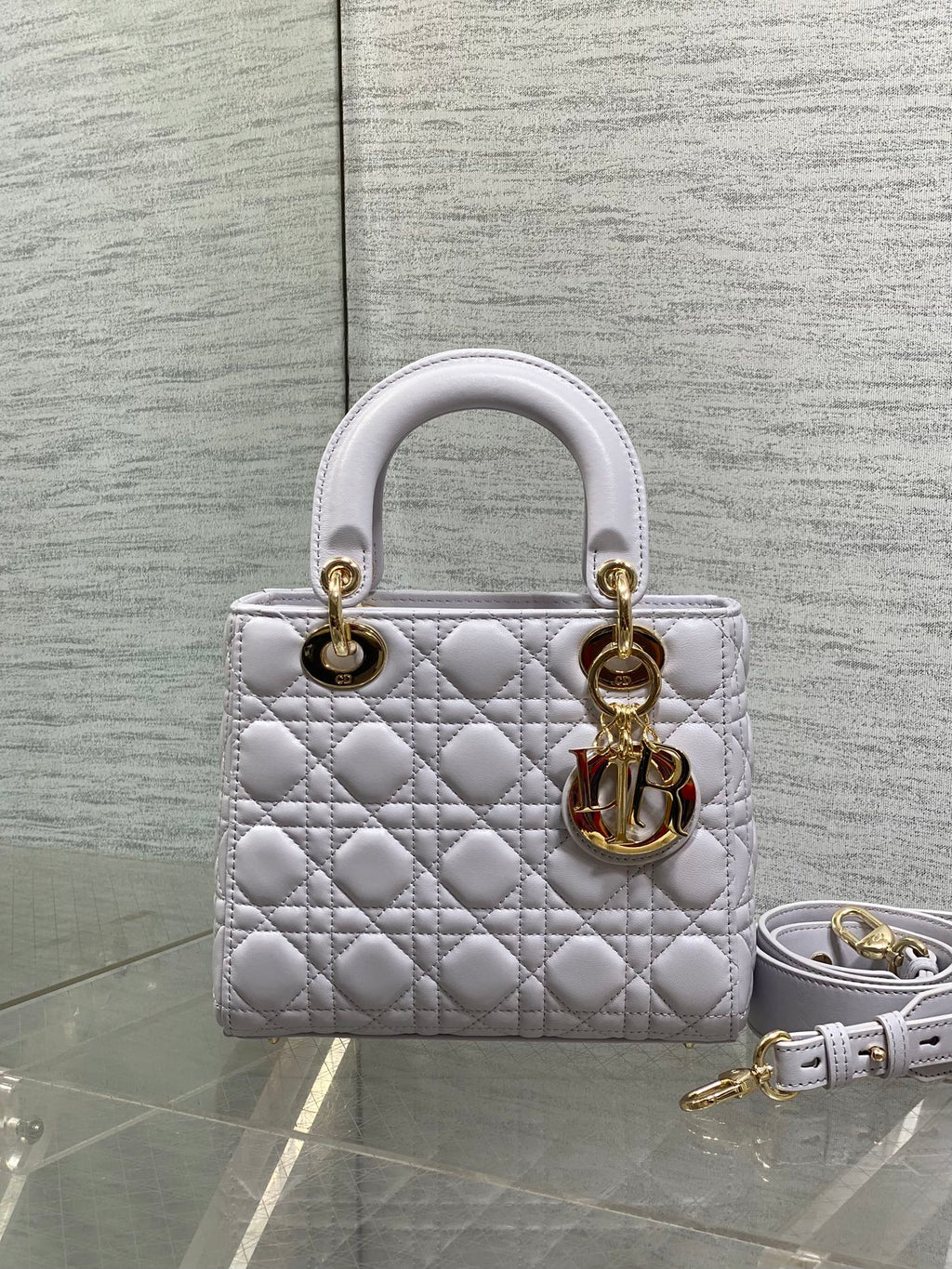 Dior 25S Lady Bag 20 in Lilac Cannage Calfskin Gold Hardware