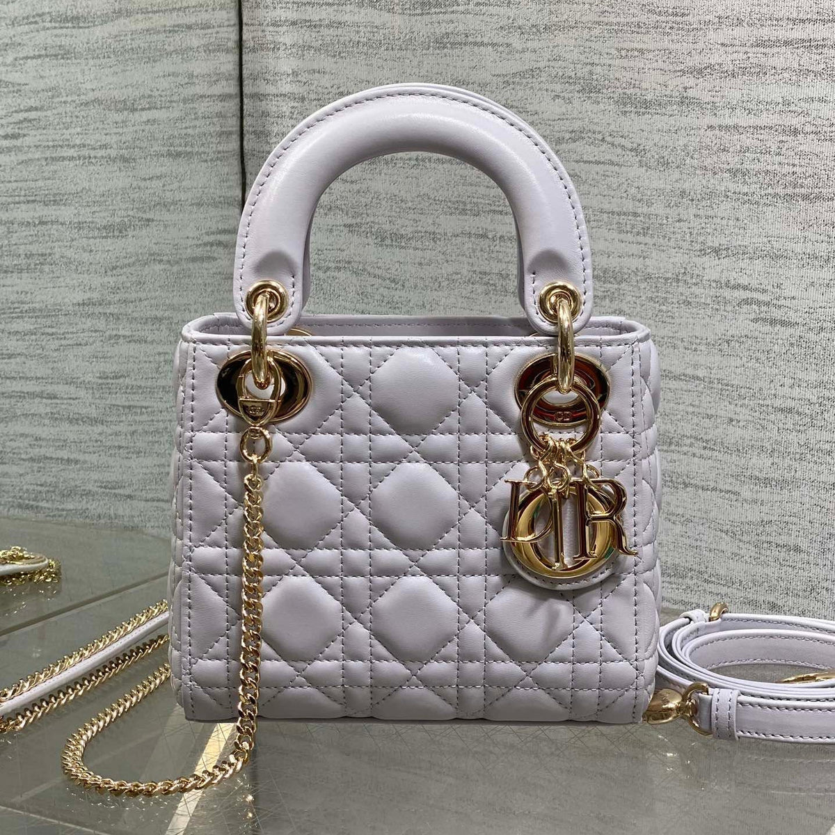Dior 25S Mini Lady Bag 17 in Lilac Cannage Calfskin Gold Hardware