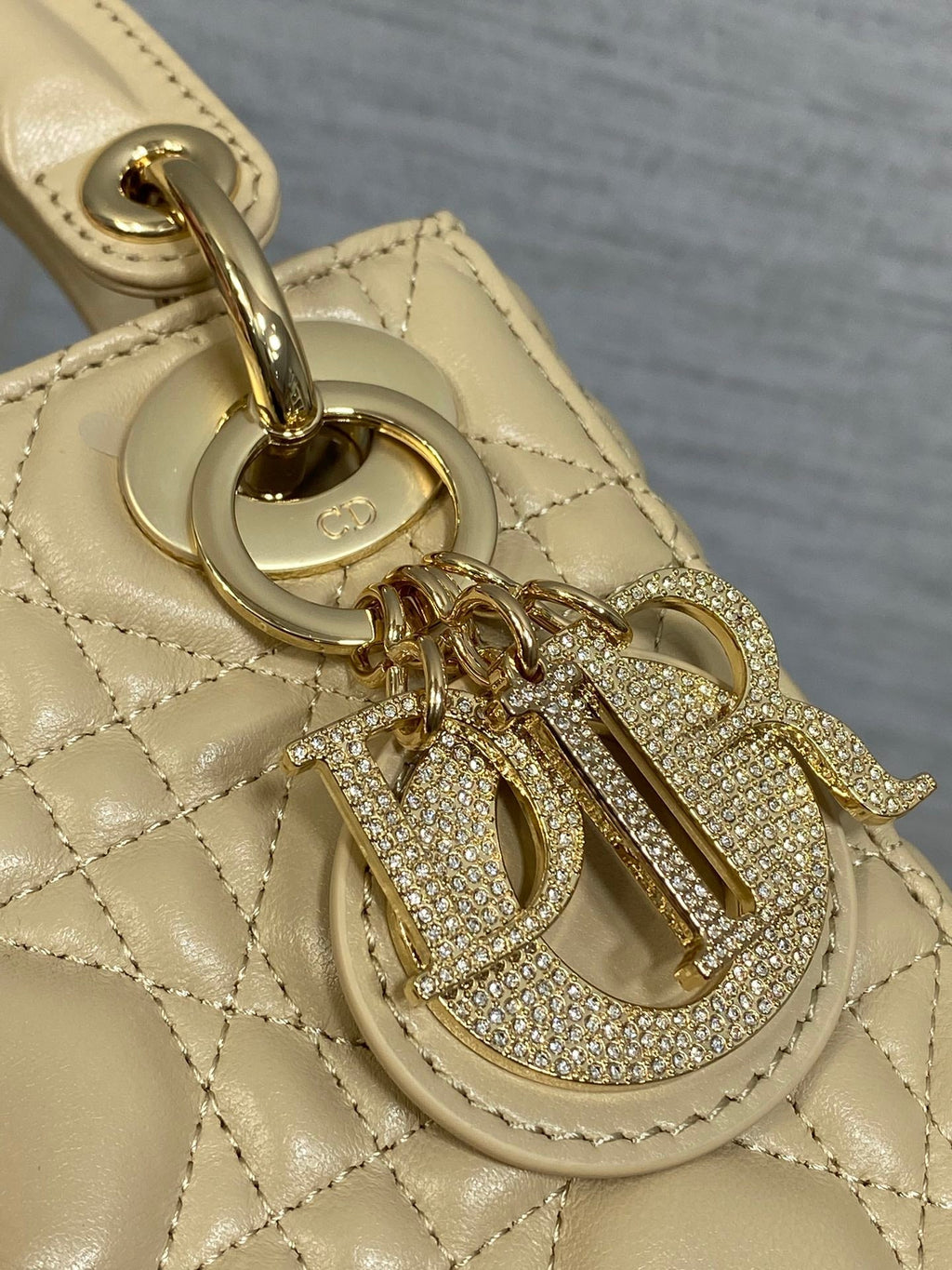 Dior 25S Mini Lady Bag 17 in Biscuit Calfskin Charm Crystal Embellishments