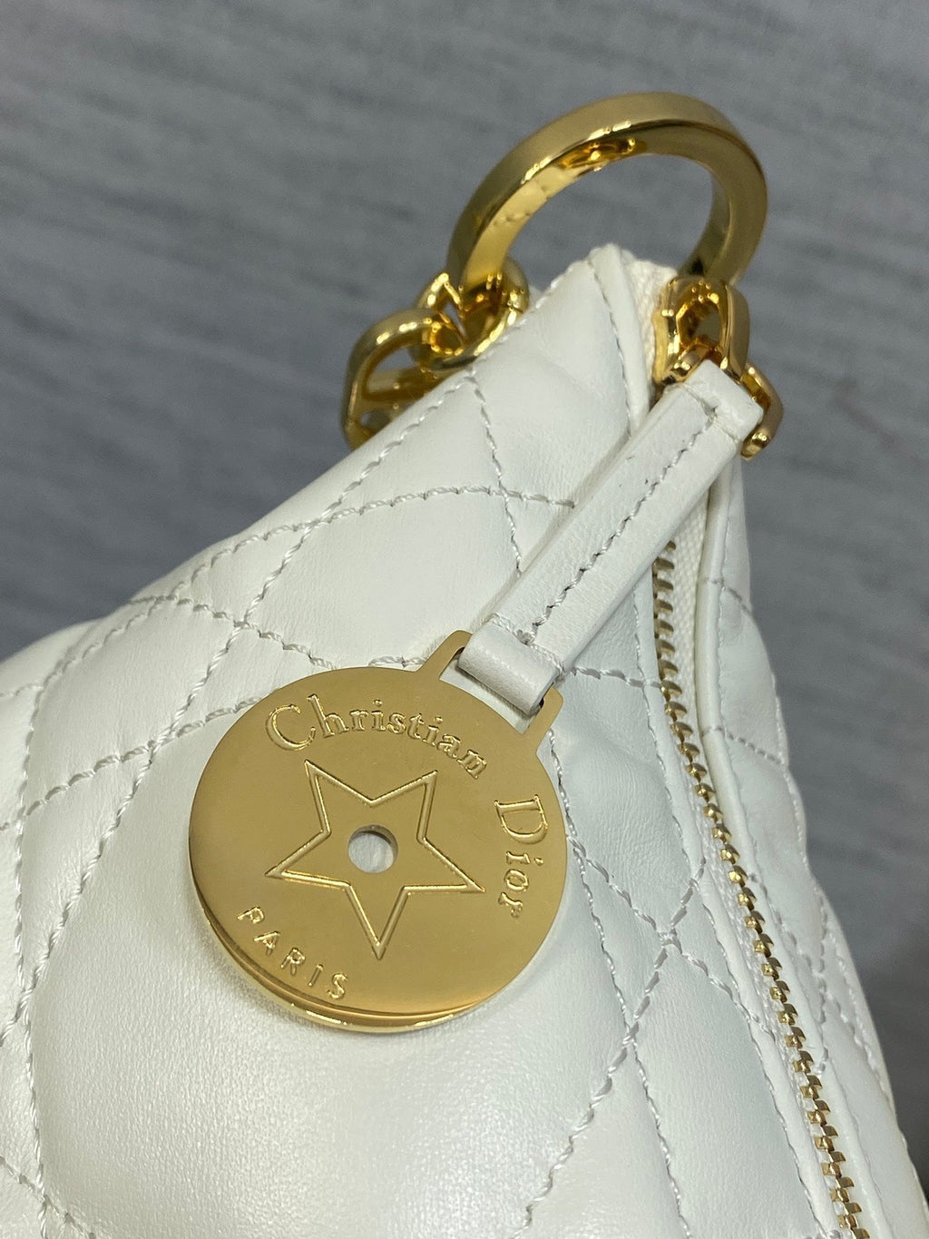 Dior 25S Star Hobo Bag 28 in Latte Macrocannage Calfskin with Chain
