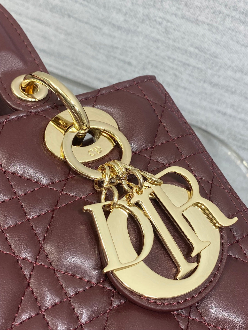 Dior 25S Medium Lady Bag 24 in Burgundy Calfskin Gold Hardwre