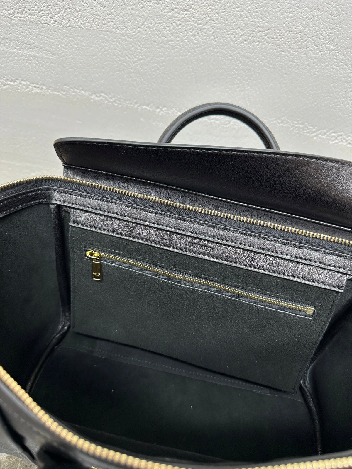 Celine 25S New Luggage 38mm in Black Shiny Lambskin Gold Hardware Bag