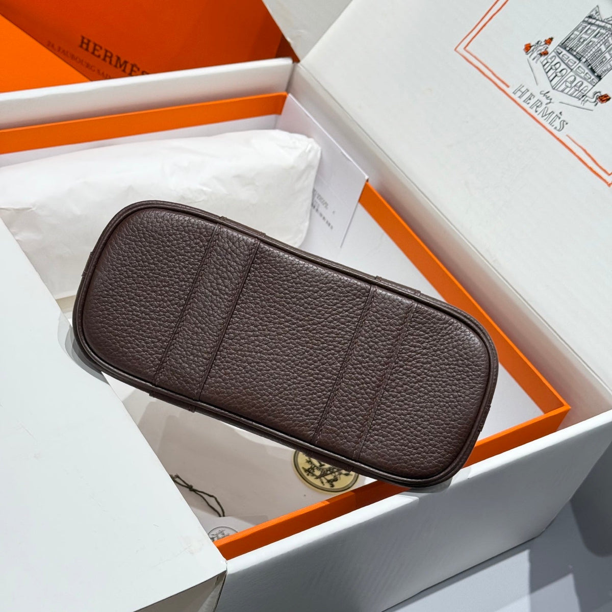 Hermes Garden Party 23cm in Beige Toilets Cotton Canvas and Dark Brown Calfskin Bag