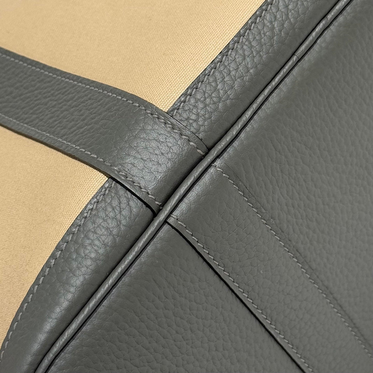 Hermes Garden Party 30cm in Dark Beige Toilets Cotton Canvas and Grey Calfskin Bag