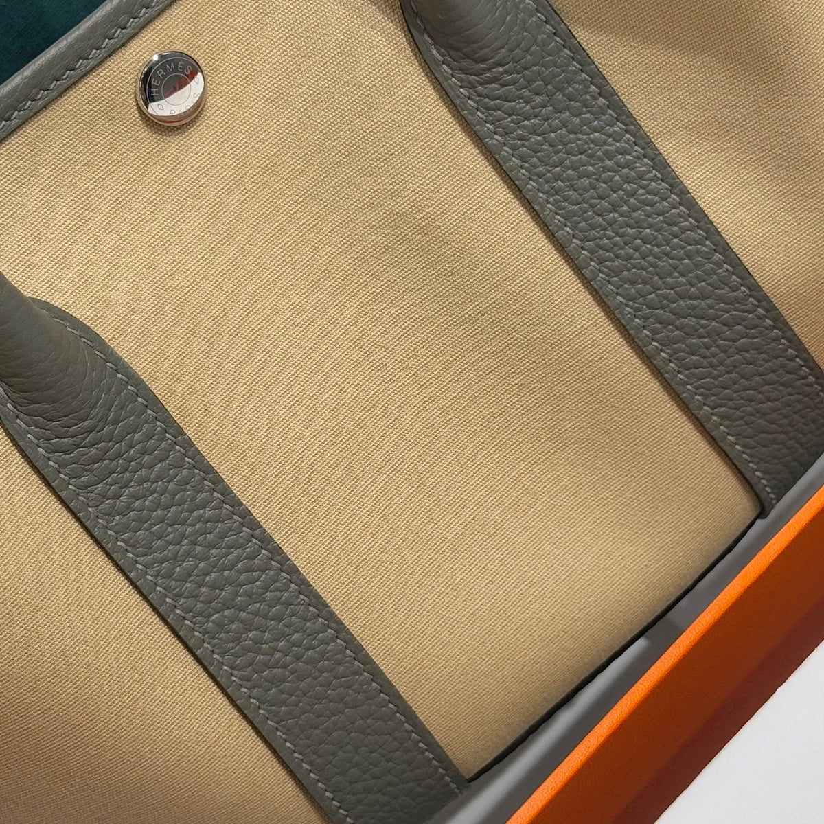 Hermes Garden Party 30cm in Dark Beige Toilets Cotton Canvas and Grey Calfskin Bag