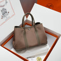 Hermes Garden Party 30cm in Brown Toilets Cotton Canvas and Togo Etoupe Calfskin Bag