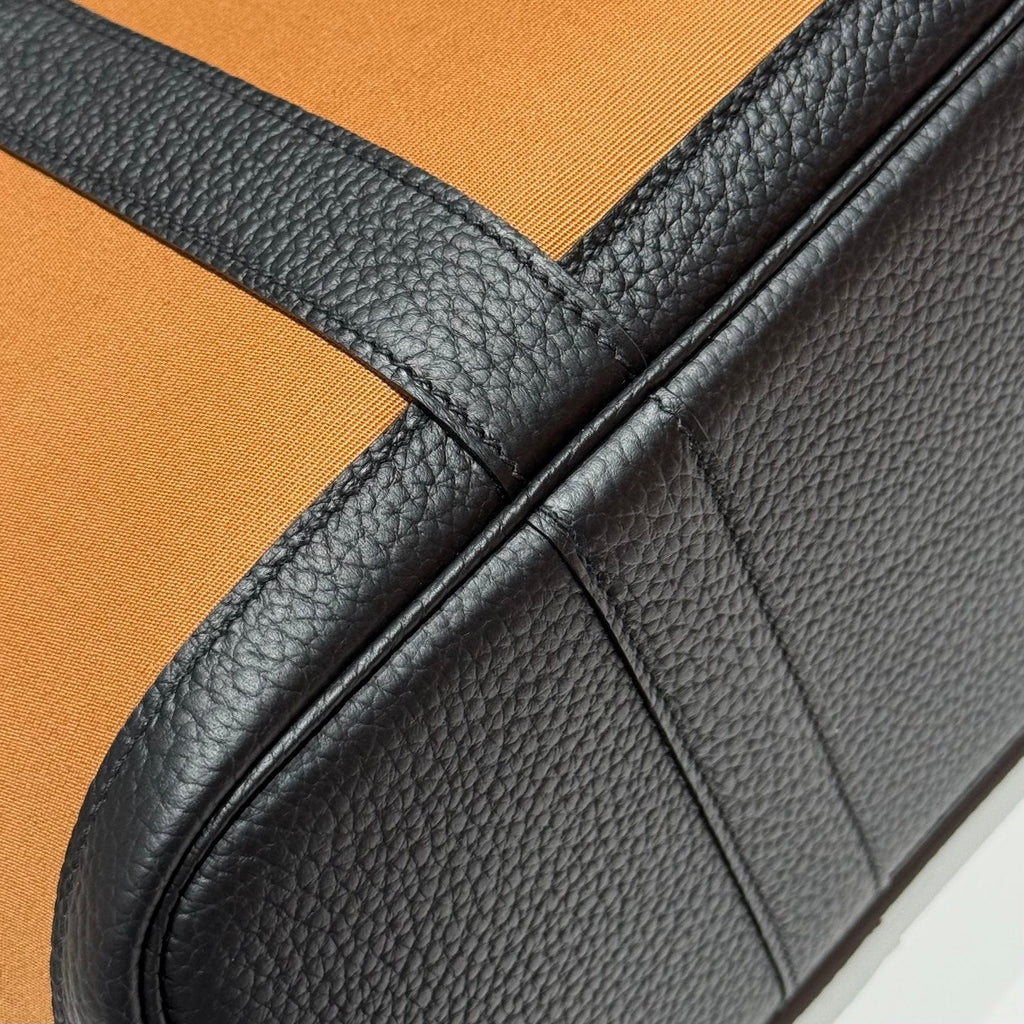 Hermes Garden Party 30cm in Orange Minimum Toilets Cotton Canvas and Black Calfskin Bag